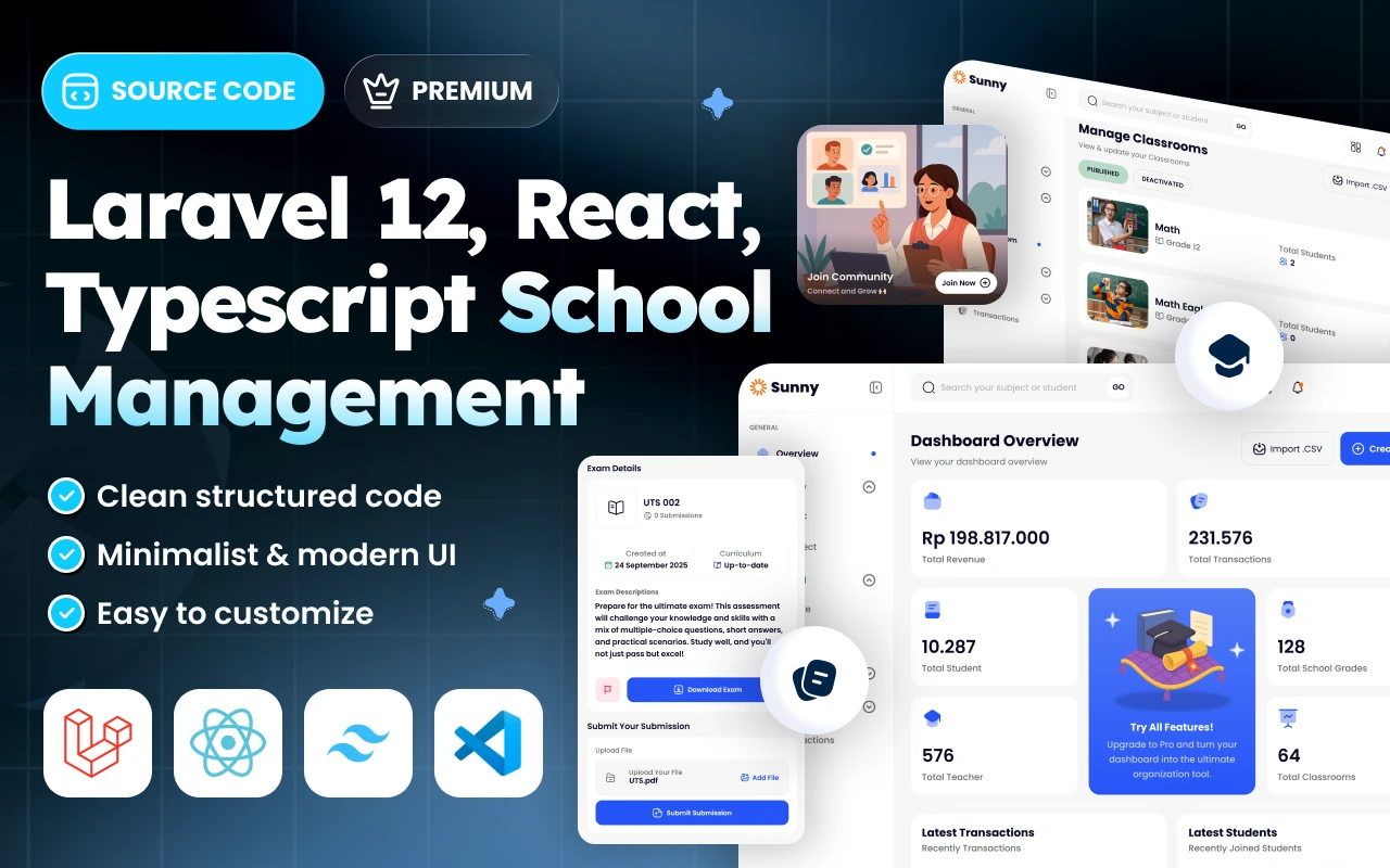 Kelas Source Code School Management Laravel 12 React v19 TypeScript di BuildWithAngga